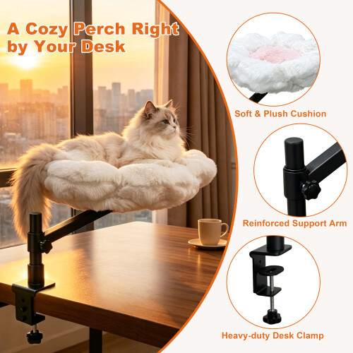 Bingopaw Rotating & Height Adjustable Elevated Cat Desk Bed