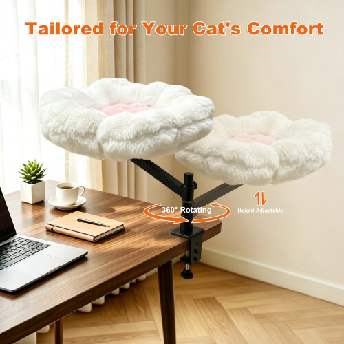Bingopaw Rotating & Height Adjustable Elevated Cat Desk Bed 1