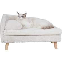 BingoPaw sofá cama para cães e gatos, design escandinavo, bege e madeira, 80x48x32cm