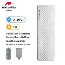 Naturehike Matelas gonflable de camping, 183x58cm, R-Value 5.8, Ultraléger et pliable pour extérieur
