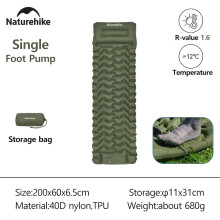 Naturehike Matelas de Couchage Gonflable, Vert, Pompe à Pied 1P, Léger et Imperméable pour Extérieur
