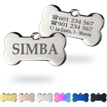 Ibera Gifts, Placa Identificativa para Cães e Gatos, Formato de Osso, Aço Inoxidável Prateado, 40 mm x 21 mm