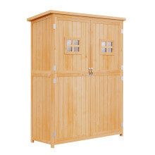 Outsunny Abri de Jardin, Armoire en Sapin Massif, 127,5 x 50 x 164 cm, 2 Portes, 2 Fenêtres, Bois Naturel Pré-huilé