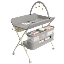 Table à langer pliable et mobile avec roulettes, hauteur réglable à 5 niveaux, matelas imperméable, Gris
