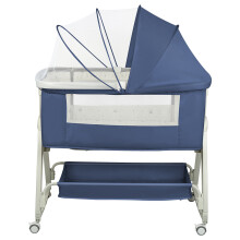 Lit cododo 4-en-1 pour bébé, réglable en 6 positions, avec matelas et moustiquaire, Bleu profond
