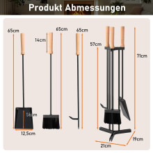 Haardgereedschapset, 4-delige metalen set met standaard