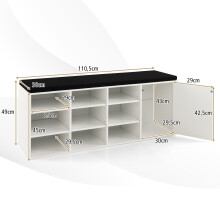 Schoenenbank met kussen en verstelbare planken, wit