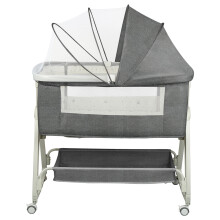OnBuy 4-in-1 babybedje, donkergrijs, 91x50x68-81 cm, met wielen, matras, klamboe en schommel functie