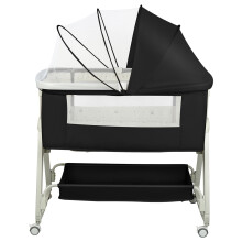 Lit cododo 4-en-1 pour bébé, Noir, Réglable 6 positions, avec matelas, moustiquaire et étagère