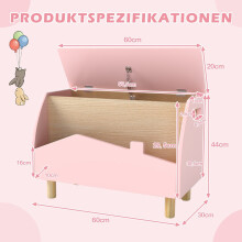 Houten speelgoedkist met plank, roze, 60 x 30 x 44 cm