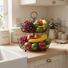 Ronde fruitschaal met twee lagen - open rasterontwerp
