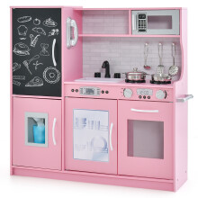 Wooden Play Kitchen Kids Pretend Play Toy w/ Blackboard & Phone