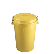 Cubo de lixo de plástico, 100 litros, amarelo, com tampa, resistente a quebras para uso doméstico ou industrial