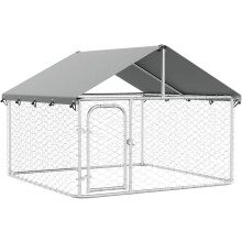 vidaXL estufa para cães de exterior com telhado, 200x200x150 cm, aço galvanizado