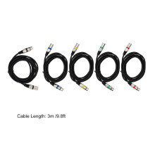 Lot de 5 Câbles DMX 3 broches, 3m, Noir, Cuivre et PVC, pour Projecteurs et Amplificateurs
