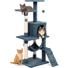 Edipets, Árvore para Gatos, 3 Níveis, 56x120x58cm, Cinzento, com Pano de Sisal, Rede, Cama e Casinha