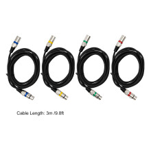 Lot de 4/5 Câbles DMX 3 Pins XLR, 3m, Noir, pour Contrôleur, Projecteur Moving Head et Amplificateur