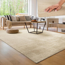 Paco Home tapete de pelo curto para sala de estar, bege, 160x220 cm, antiderrapante e lavável
