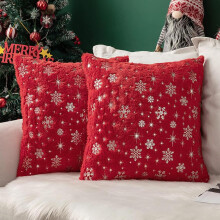 Conjunto de 2 capas de almofada natalinas, almofadas de pelúcia com flocos de neve fofinhos.