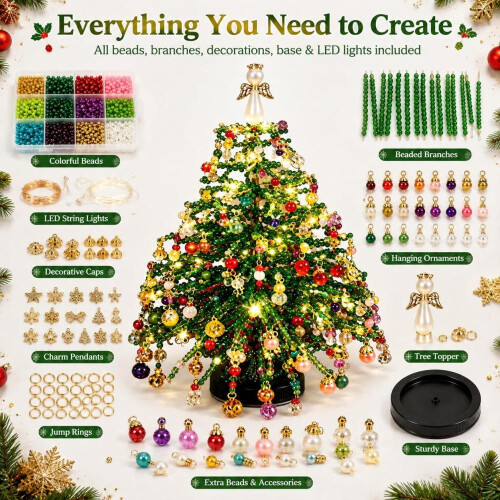 DIY Perlen Weihnachtsbaum Set mit LED, Weihnachtsbaum aus Perlen 1