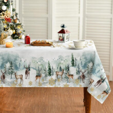 Artoid Fashion Kersttafelkleed met gouden sneeuwvlokken, bomen en rendieren, 140x100 cm