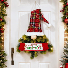 Julekrans med lys, LED-juledekoration med nisser til ophængning