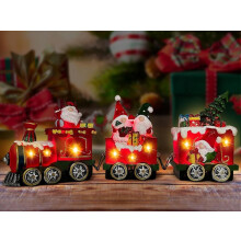 Decorações de Natal: figuras para interiores, trem de Natal com LED, enfeites de mesa.