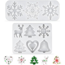 Molde de silicone natalino, conjunto de 4 moldes de resina para enfeites de Natal, flocos de neve de resina.