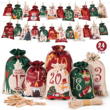 DazSpirit adventskalender för fyllning, gör-det-själv-påsar, 24 stora tygpåsar