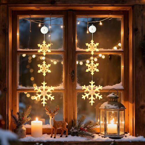 Christmas window lights, 2 LED snowflake window lights