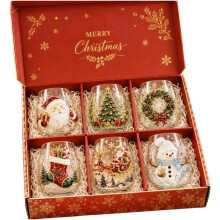 3D Weihnachtsgläser 6er Set, 300 Ml Stiellos Schneeflocken Getränkebecher