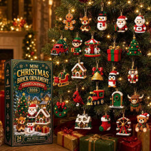 Calendário do Advento de 24 dias com mini enfeites de tijolos de Natal