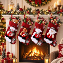 Conjunto de 4 meias e botas de Papai Noel, 23 cm, 4 modelos diferentes com laço.