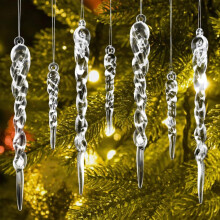 Conjunto de 96 peças de enfeites de Natal em formato de pingente de gelo, feitos de acrílico transparente.
