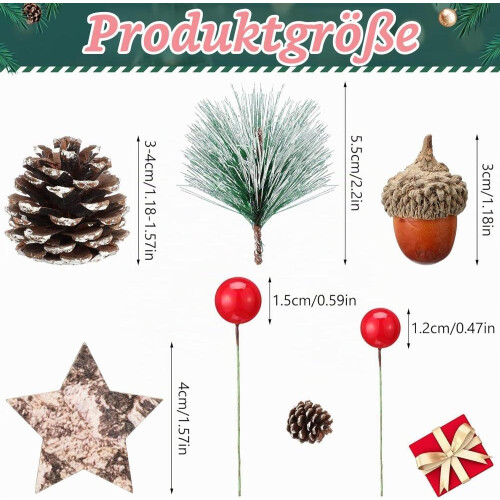 LANTERNA Set di 108 pezzi di pigne artificiali e bacche rosse per Natale 2