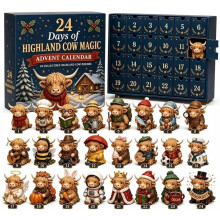 Calendário do Advento 2026 com Vacas das Terras Altas, 24 peças, Calendário de Natal 3D com Vacas