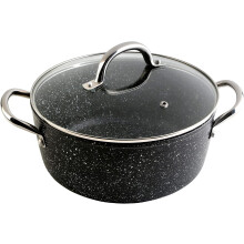 WECOOK, Cazuela Alta Granite, 28cm, 6,7 Litros, Alumínio Forjado, Antiaderente, Tapa de Vidro