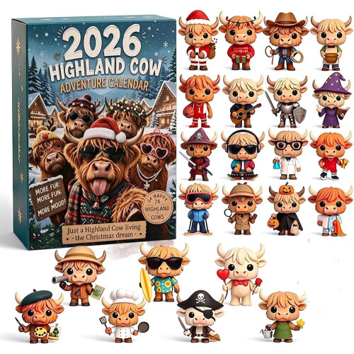 Ημερολόγιο Advent Highland Cow 2026, 24 τεμάχια 3D Χριστουγεννιάτικο Ημερολόγι