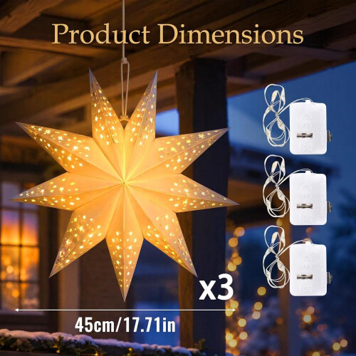 Mineup 45cm Φωτιζόμενο Χάρτινο Αστέρι LED, 3 τεμάχια Φωτιζόμενα Χριστουγε 1
