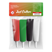 JUST CUTTERS Ready to Use Writing Icing Tubes, 4x19g, Instant Icing Pens for Cakes, Biscuits & Baking (Red/Green/White/Black)