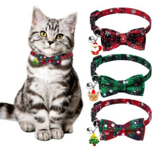 Conjunto de 6 coleiras natalinas para gatos, macias e ajustáveis, com estampa de floco de neve.