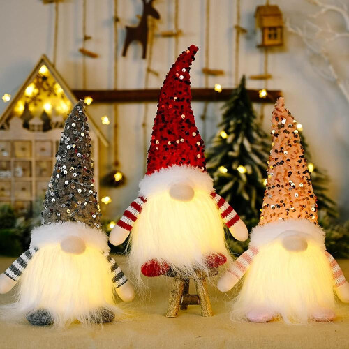 Conjunto de decoración navideña de 3 gnomos navideños con luces LED. 2