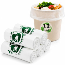 Food Waste Bags 6L-120 Pack Compostable Small Bin Bags, 1.2 Gallon Mini White Bin Liners for Kitchen Caddy, Bathroom, Toilet, Office, Bedroom and Ind