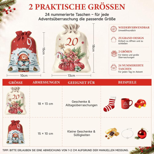 Ημερολόγιο Advent Alintor για γέμισμα παιδιών, 2 μεγέθη, 24 τυπωμένα ημερολό 2