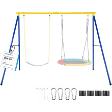 COSTWAY Estrutura para Baloiço, Aço, Suporta até 300 kg, com Palos, Mosquetão e Cobertura nos Pés, para Jardim