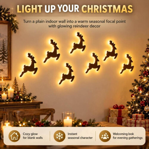 LED-reinsdyrveggdekorasjon, festlig julebelysning for 2