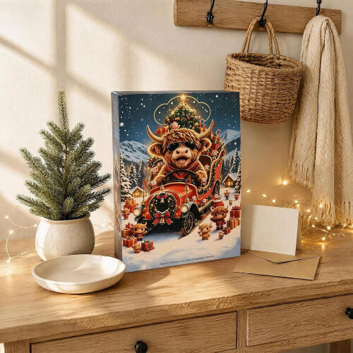 Ημερολόγιο Advent Highland Cow 2027, 24ήμερη αντίστροφη μέτρηση Χριστουγέννων 2
