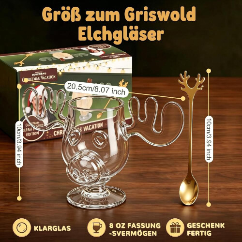 Ποτήρια Griswold Moose, Χριστουγεννιάτικα ποτήρια 240ml, Κούπα Moose με κουτά 2