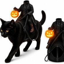 Halloween Headless Horseman Pet Costume, Adjustable Cat Dog Costume with LED Lights, Funny Illusion Outfit for Puppy Kitten Photo Props, Parade,S