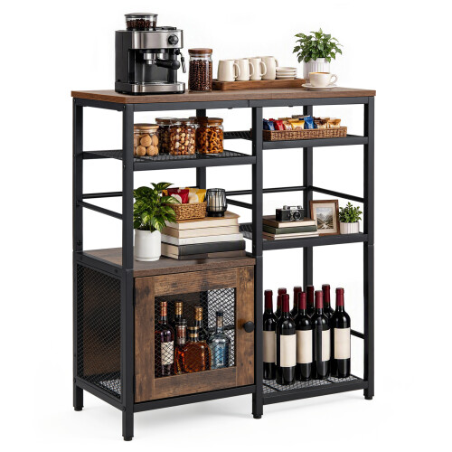 Costway Industrial Coffee Bar Table Station with Cabinet Buffet Sideboard